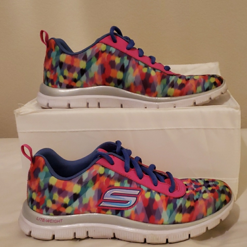 Girls Skechers multi color sneakers